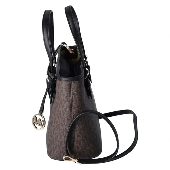 Michael Kors Jet Set XS Carryall Tote Crossbody Brown MK Logo Signature Black - Picture 11 of 11